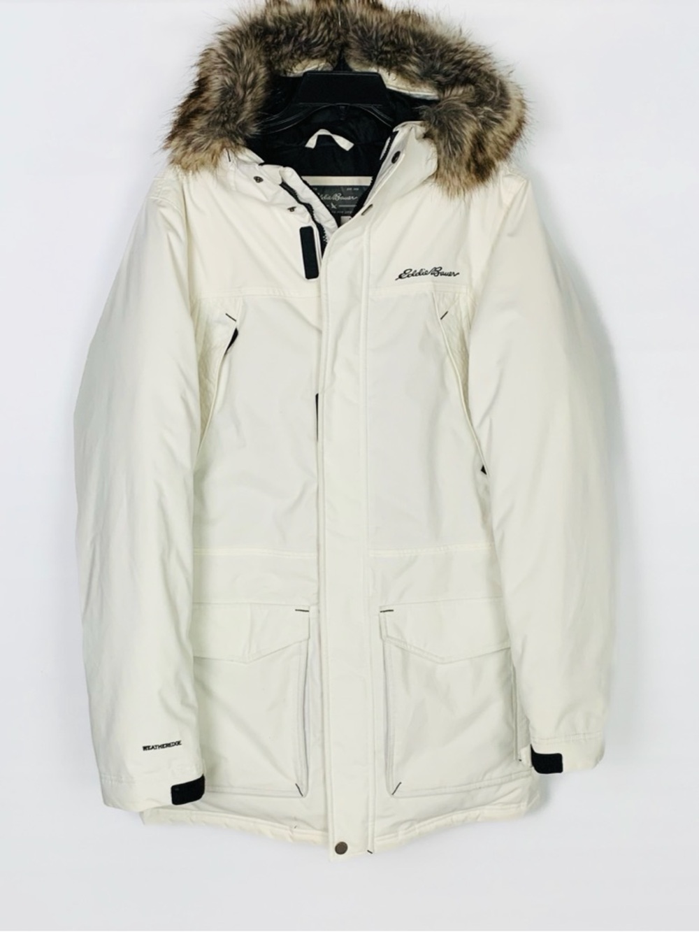 Eddie Bauer Weatheredge Men Supreme Down Parka Coat Size M Tall White Fur Trim